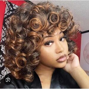 Dark Brown Curly Wigs Short Loose Curly Wig with Bangs Cap Included‎ New